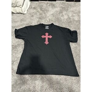 Thirty Single Mens Black Graphic T-Shirt Pink Cross Red Dragon Stained Glass 2XL